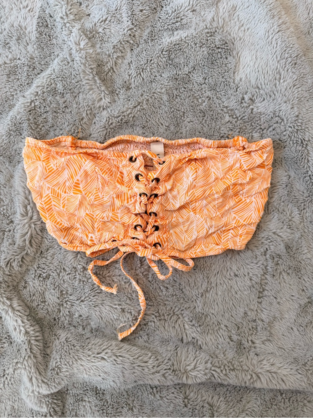 Valia Orange Leaf-Print Lace-Up Bandeau